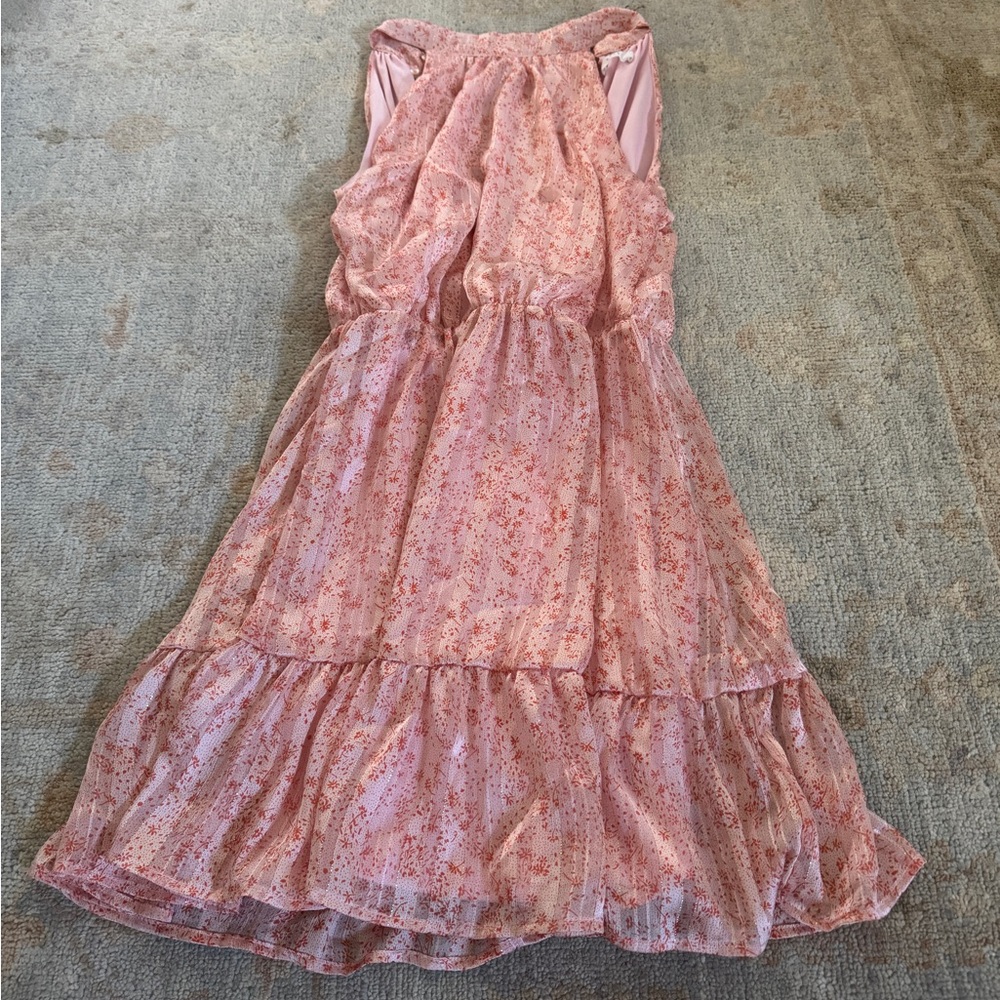 Pink and Gold Mini Floral Dress | Attaches at Neckline | Size Large | LUSH |